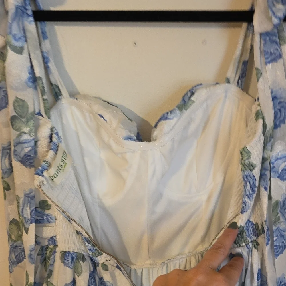 Floral Blue and White Dress Maxi- Garden Girl, Cottage Core Size Small